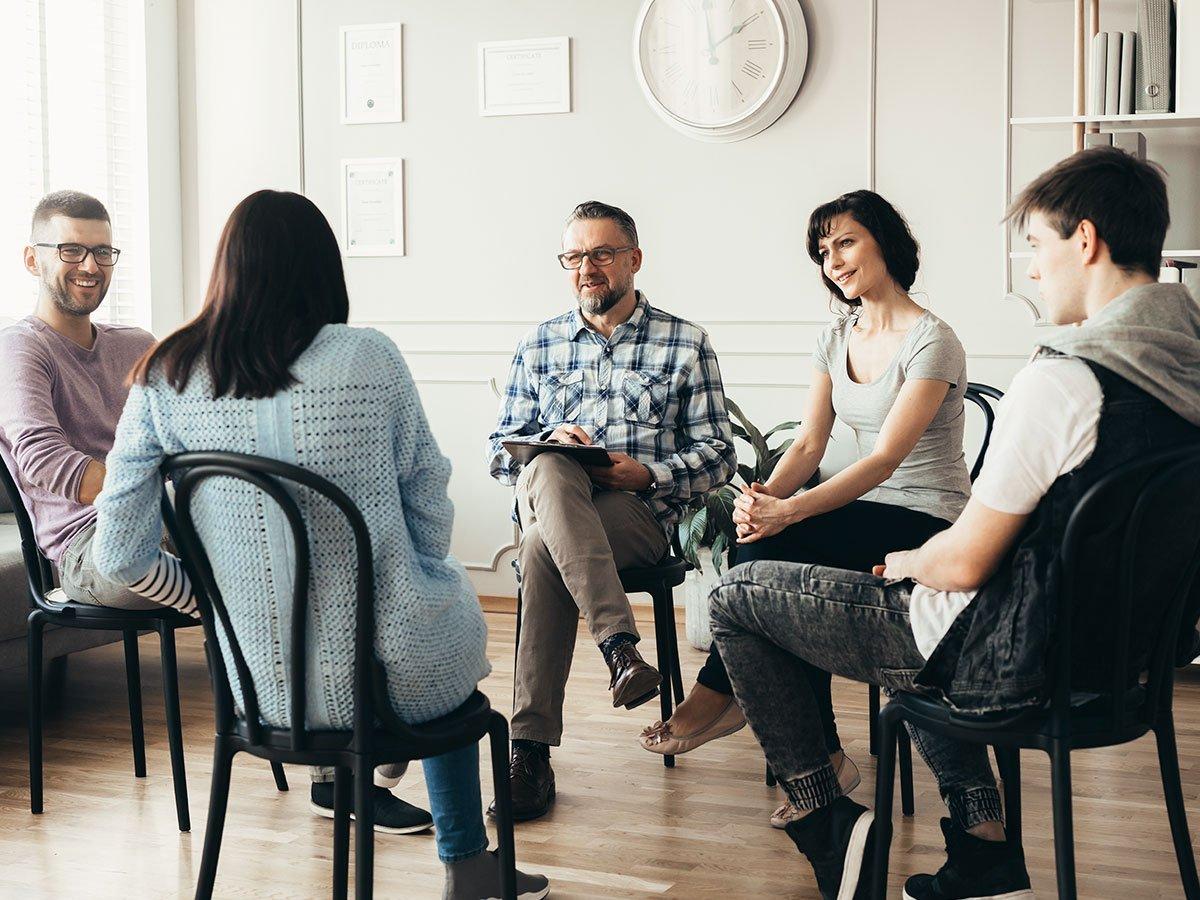 A facilitated group therapy session at Succoris